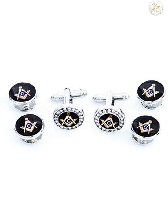 Other - MRCFF Freemason Masonic Crystal Silver Tone Cufflinks & Studs Tuxedo Set Gift